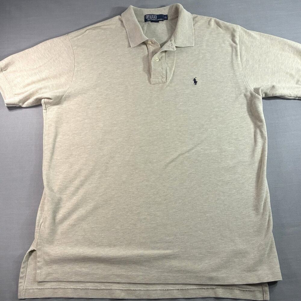 Polo Ralph Lauren Classic Polo Shirt Men's XL Beige Short Sleeve Cotton
